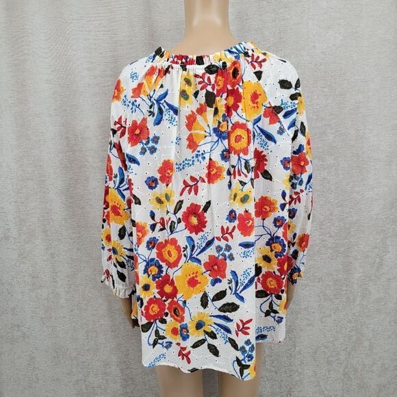 Intro Cotton Floral Print Eyelet Embroidered Women's Button Down Top NEW - Picture 5 of 11